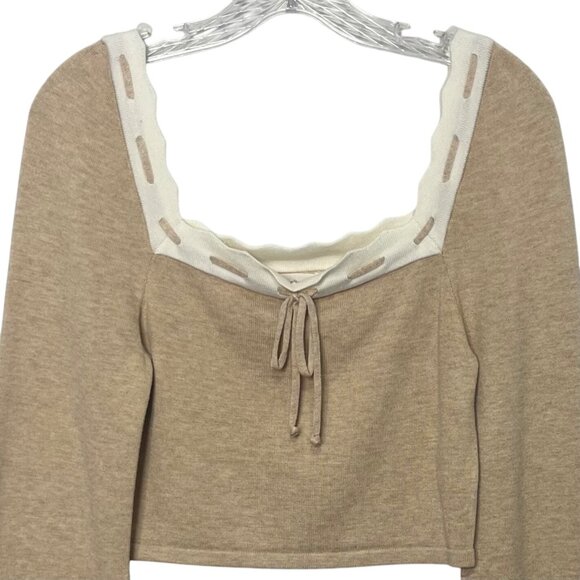 Dee Elly Sweater Cropped Womens Large Beige Bell Sleeve New WOT - Picture 3 of 7